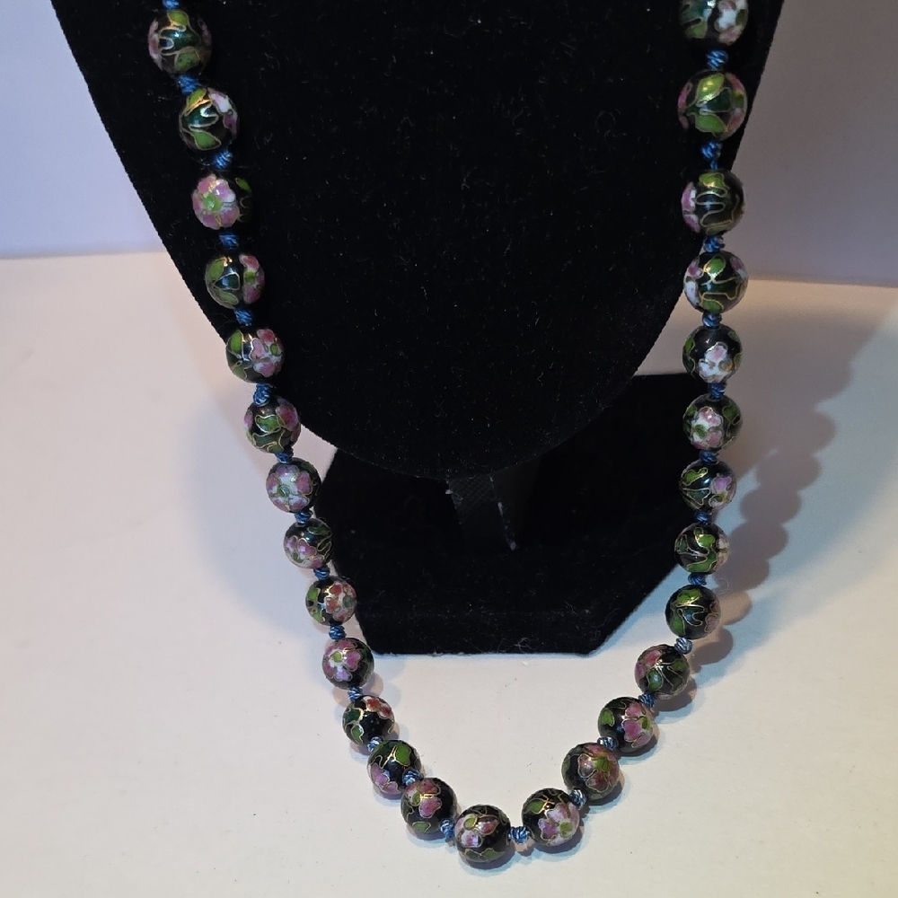 Vintage Chinese Hand Knotted Multi-colored Cloisonne Beaded Necklace 24 Inches
